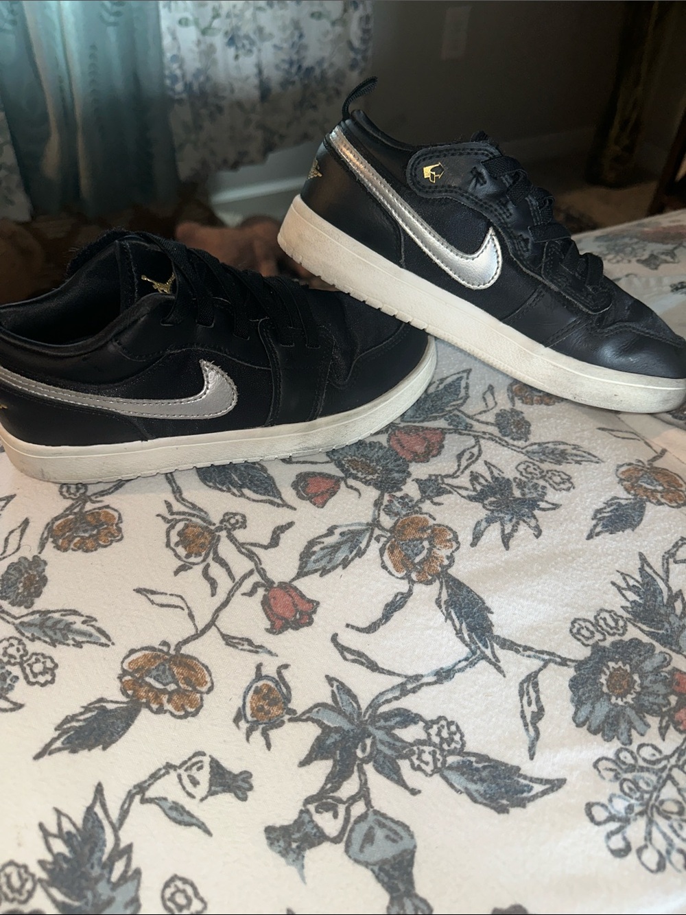 Jordan Black Satin Low-Top Sneakers with Gold Logo